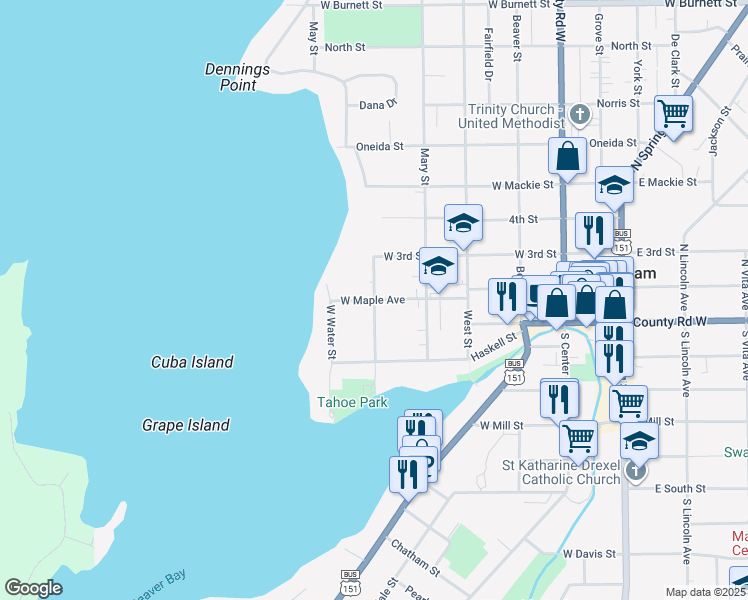 map of restaurants, bars, coffee shops, grocery stores, and more near 199 La Crosse Street in Beaver Dam