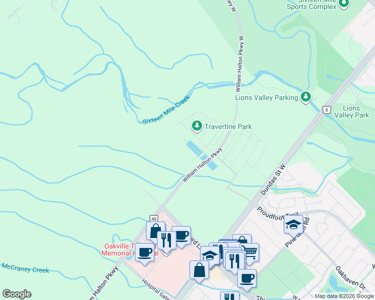 map of restaurants, bars, coffee shops, grocery stores, and more near 3291 Harasym Trail in Oakville