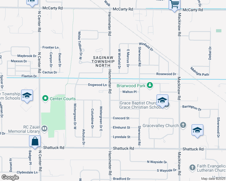 map of restaurants, bars, coffee shops, grocery stores, and more near 3370 Hemmeter Road in Saginaw