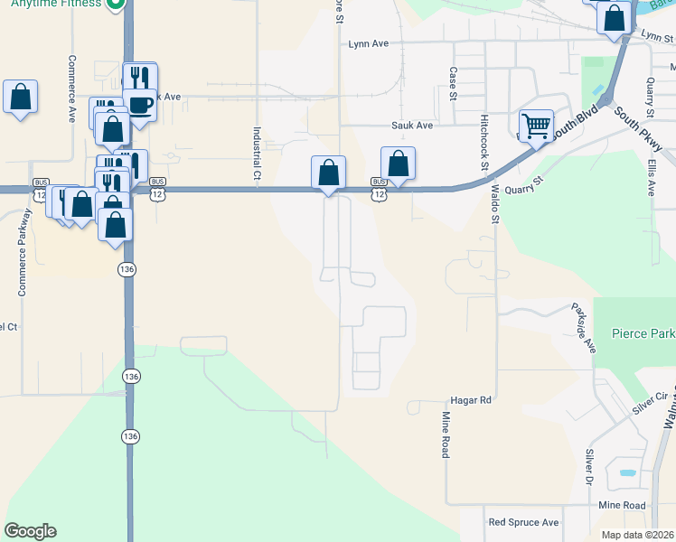 map of restaurants, bars, coffee shops, grocery stores, and more near 904 Moore Street in Baraboo