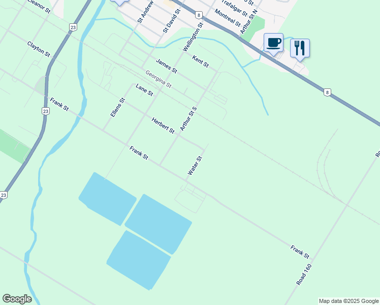map of restaurants, bars, coffee shops, grocery stores, and more near 21 Arthur Street in Mitchell