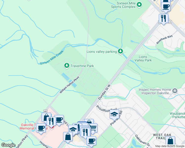 map of restaurants, bars, coffee shops, grocery stores, and more near 1326 Kaniv Street in Oakville