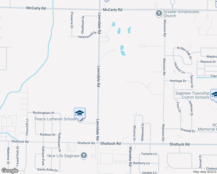 map of restaurants, bars, coffee shops, grocery stores, and more near 3480 Lawndale Road in Saginaw