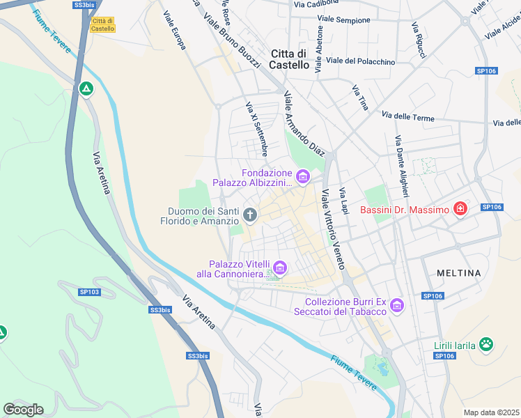 map of restaurants, bars, coffee shops, grocery stores, and more near 12 Via Guelfucci in Città di Castello