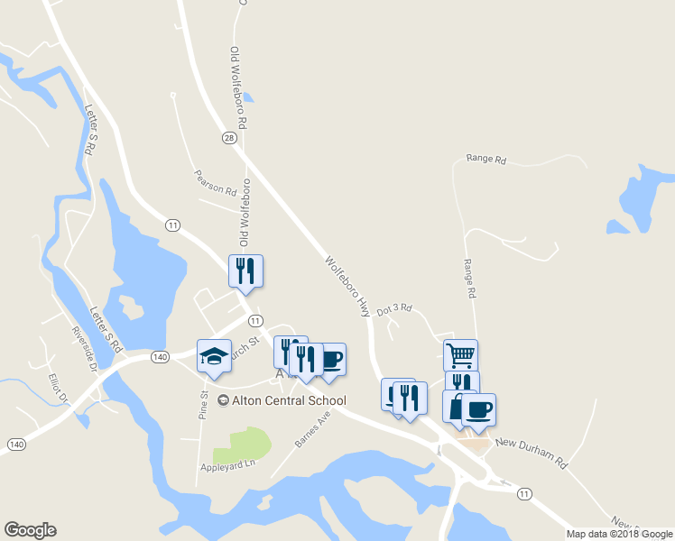 map of restaurants, bars, coffee shops, grocery stores, and more near Highway 28 in Alton