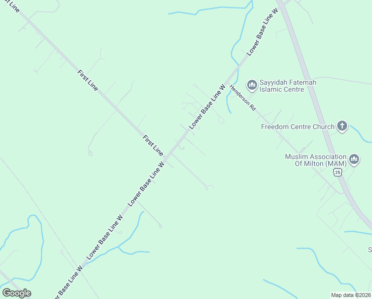 map of restaurants, bars, coffee shops, grocery stores, and more near 2738 Lower Base Line West in Milton