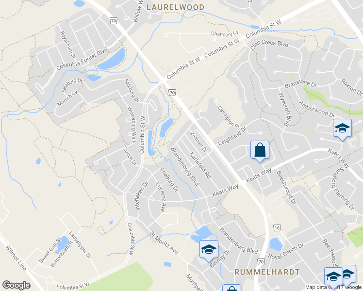 map of restaurants, bars, coffee shops, grocery stores, and more near 660 Karlsfeld Road in Waterloo