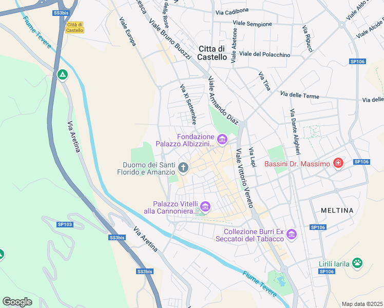 map of restaurants, bars, coffee shops, grocery stores, and more near 12 Via Guelfucci in Città di Castello