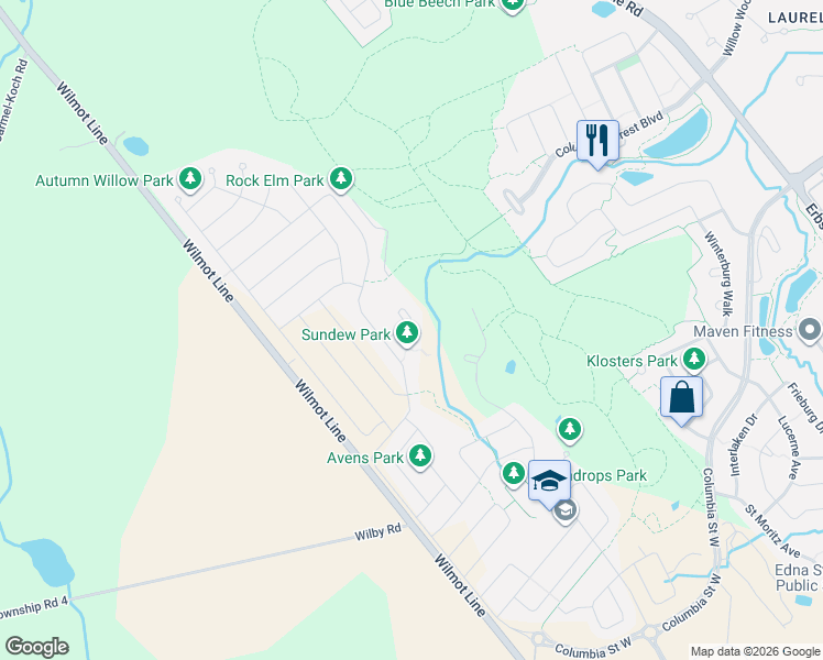 map of restaurants, bars, coffee shops, grocery stores, and more near in Waterloo