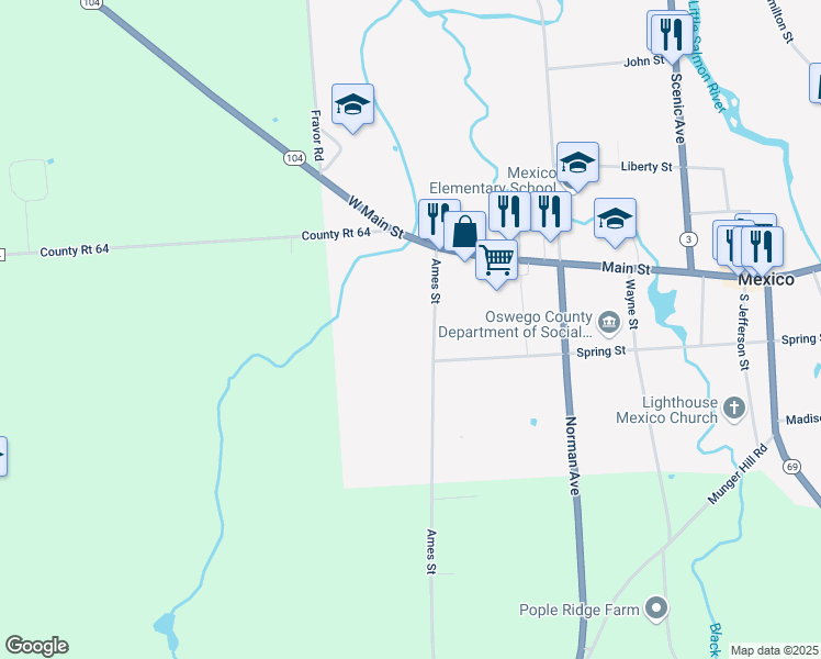 map of restaurants, bars, coffee shops, grocery stores, and more near 169 Ames Street in Mexico