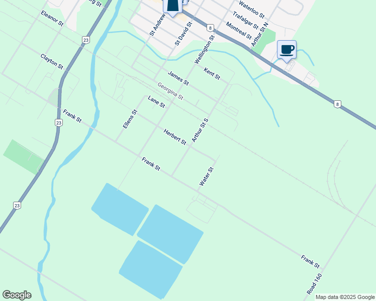 map of restaurants, bars, coffee shops, grocery stores, and more near 21 Arthur Street in Mitchell