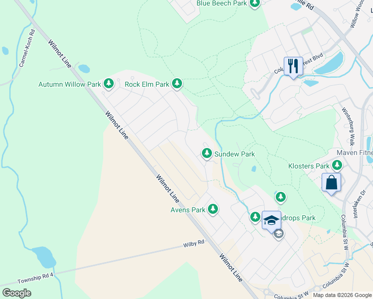 map of restaurants, bars, coffee shops, grocery stores, and more near in Waterloo