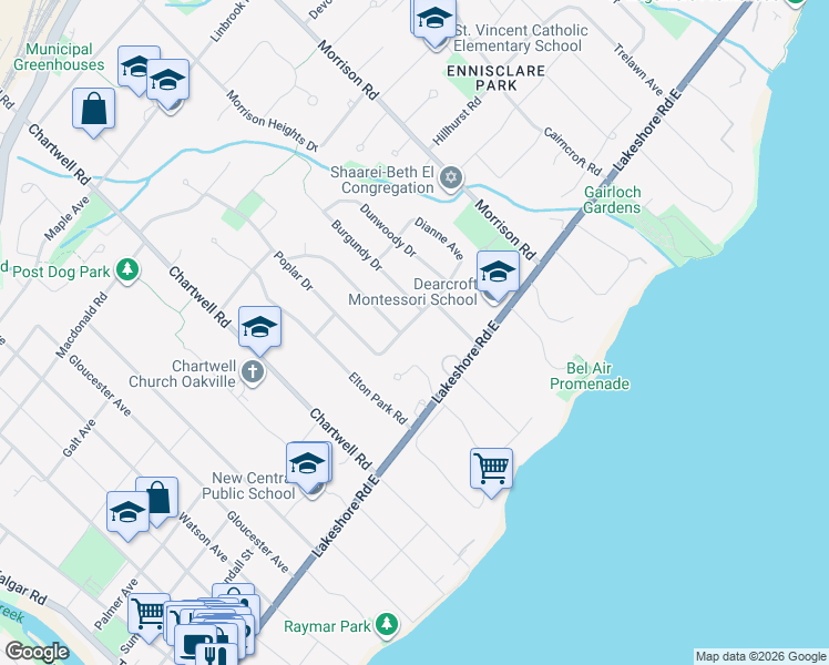 map of restaurants, bars, coffee shops, grocery stores, and more near 1106 Lavender Lane in Oakville