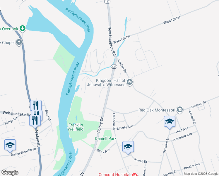map of restaurants, bars, coffee shops, grocery stores, and more near 385 Victory Drive in Franklin