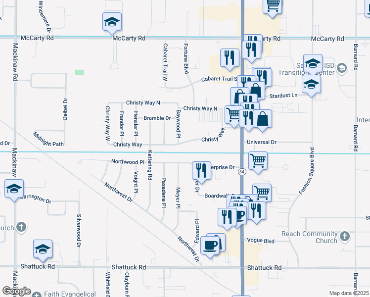 map of restaurants, bars, coffee shops, grocery stores, and more near 3256 Northwood Place in Saginaw