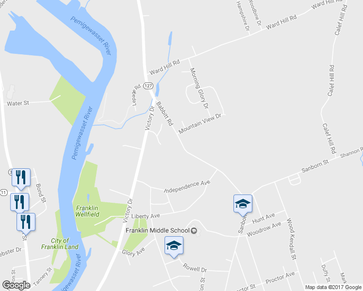 map of restaurants, bars, coffee shops, grocery stores, and more near 41 Babbitt Road in Franklin