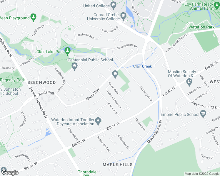 map of restaurants, bars, coffee shops, grocery stores, and more near 81 Helene Crescent in Waterloo