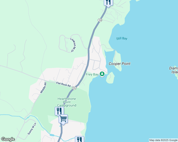 map of restaurants, bars, coffee shops, grocery stores, and more near 43 Trinity Rock Road in Lake George