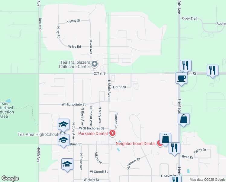 map of restaurants, bars, coffee shops, grocery stores, and more near 115 Lipton Street in Tea