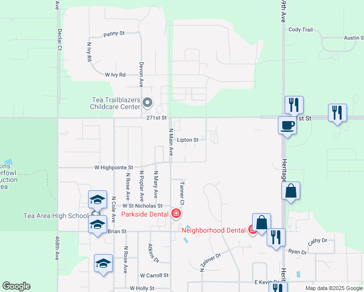map of restaurants, bars, coffee shops, grocery stores, and more near 115 Lipton Street in Tea