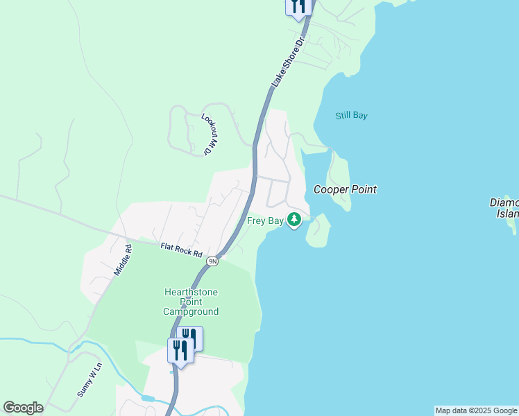 map of restaurants, bars, coffee shops, grocery stores, and more near 43 Trinity Rock Road in Lake George