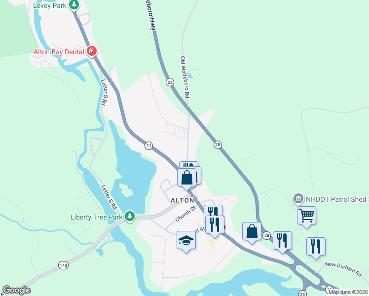 map of restaurants, bars, coffee shops, grocery stores, and more near 35 Old Wolfeboro in Alton