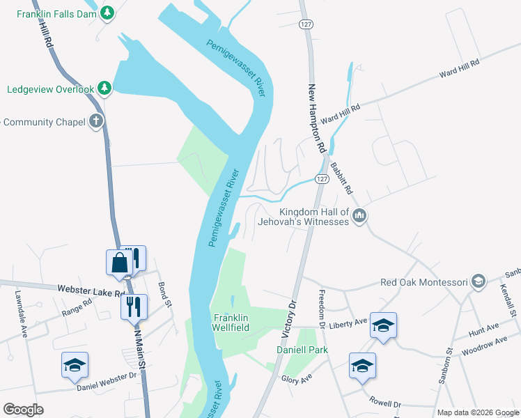 map of restaurants, bars, coffee shops, grocery stores, and more near 4 Dotties Lane in Franklin