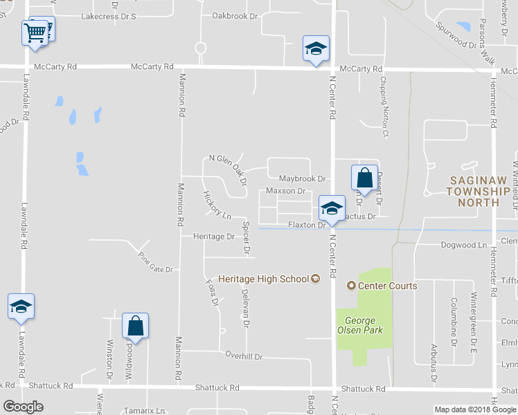 map of restaurants, bars, coffee shops, grocery stores, and more near 3559 Wallingford Way in Saginaw