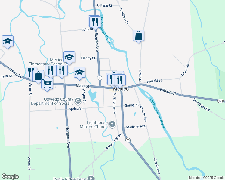 map of restaurants, bars, coffee shops, grocery stores, and more near 3273 Main Street in Mexico