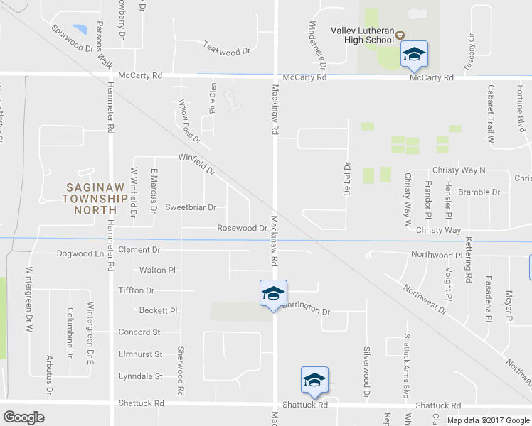 map of restaurants, bars, coffee shops, grocery stores, and more near 4785 Mackinaw Road in Saginaw