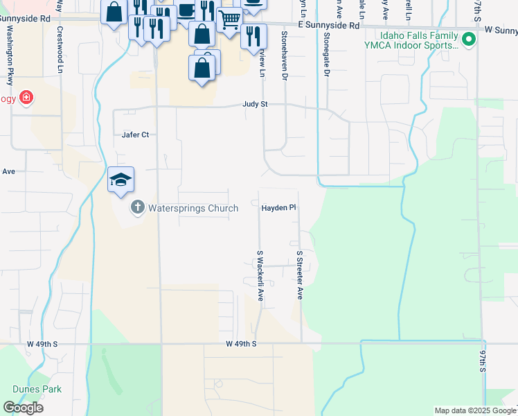 map of restaurants, bars, coffee shops, grocery stores, and more near 4200 South Wackerli Avenue in Idaho Falls