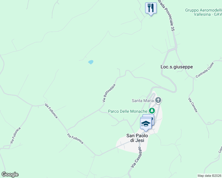 map of restaurants, bars, coffee shops, grocery stores, and more near 16 Via Battinebbia in Provincia di Ancona