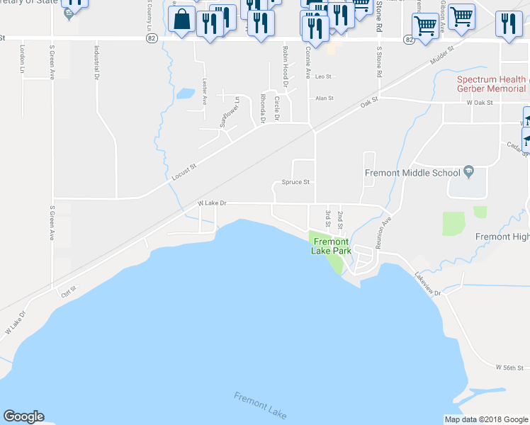 map of restaurants, bars, coffee shops, grocery stores, and more near 6632 West Lake Drive in Fremont