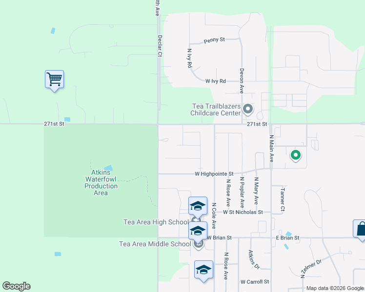 map of restaurants, bars, coffee shops, grocery stores, and more near 27106 468th Avenue in Tea