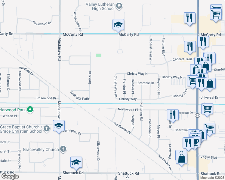 map of restaurants, bars, coffee shops, grocery stores, and more near 3611 Middle Street in Saginaw