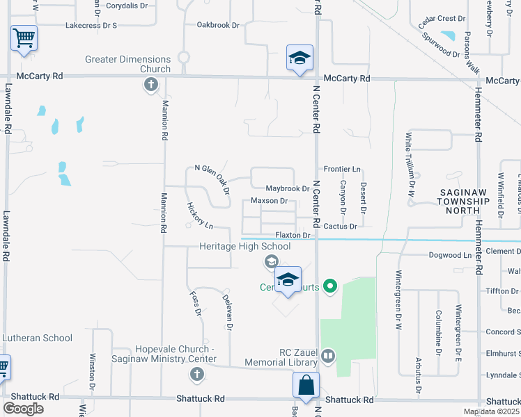 map of restaurants, bars, coffee shops, grocery stores, and more near 3600 Stamford Way in Saginaw
