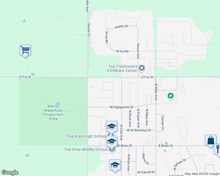 map of restaurants, bars, coffee shops, grocery stores, and more near 27106 468th Avenue in Tea