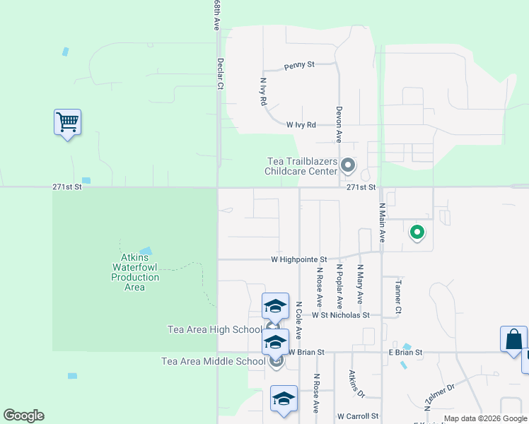map of restaurants, bars, coffee shops, grocery stores, and more near 27106 468th Avenue in Tea