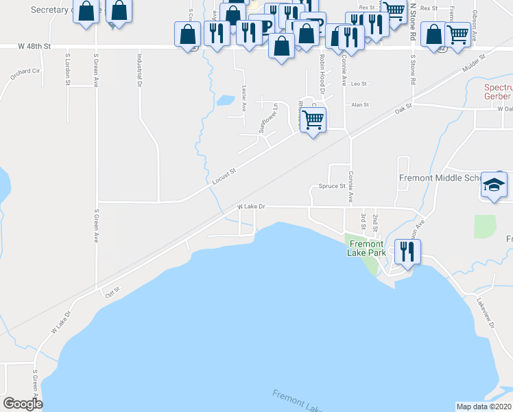 map of restaurants, bars, coffee shops, grocery stores, and more near 6636 West Lake Drive in Fremont