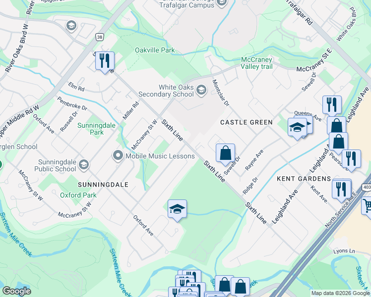 map of restaurants, bars, coffee shops, grocery stores, and more near 8 Culham Street in Oakville