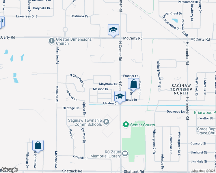 map of restaurants, bars, coffee shops, grocery stores, and more near 3695 Dustine Drive East in Saginaw