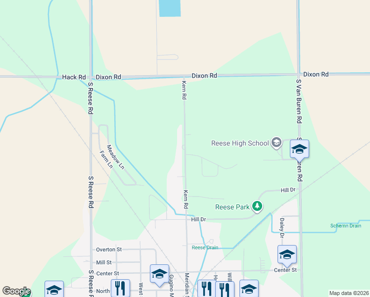 map of restaurants, bars, coffee shops, grocery stores, and more near 1661 Kern Road in Reese