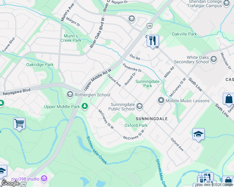 map of restaurants, bars, coffee shops, grocery stores, and more near 149 Oliver Place in Oakville
