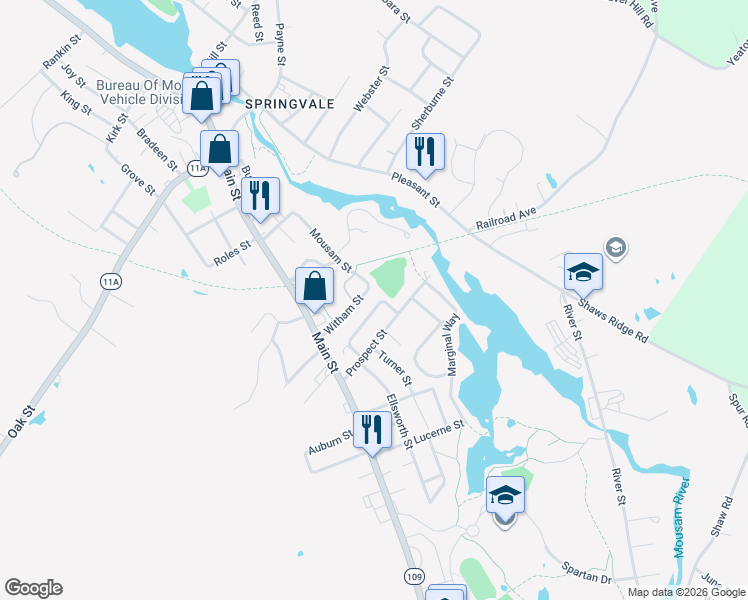 map of restaurants, bars, coffee shops, grocery stores, and more near 32 Rosewood Circle in Sanford