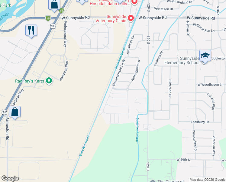 map of restaurants, bars, coffee shops, grocery stores, and more near 751 Carriagegate Lane in Idaho Falls