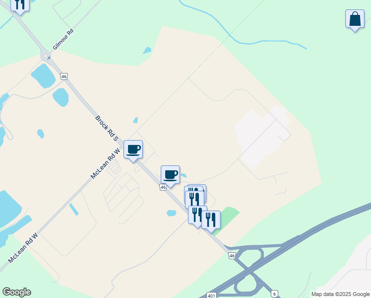 map of restaurants, bars, coffee shops, grocery stores, and more near 7475 McLean Road in Guelph