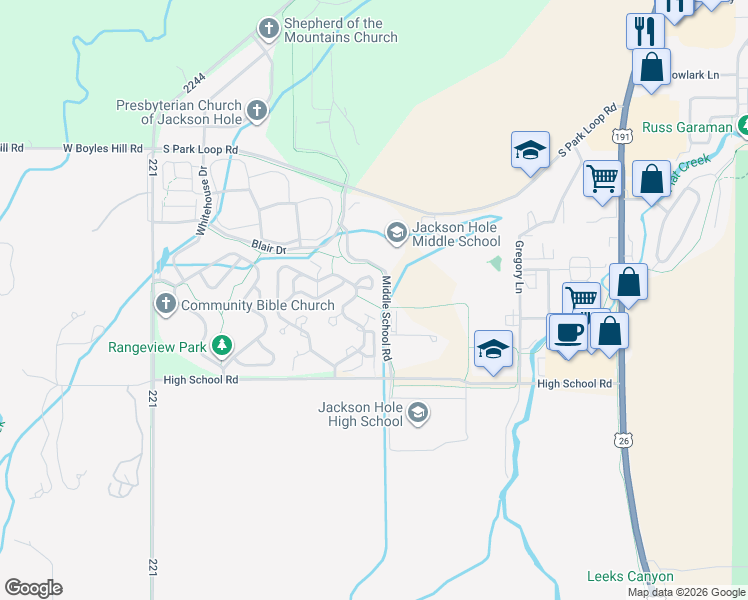 map of restaurants, bars, coffee shops, grocery stores, and more near 2074 Cedar Loop in Jackson