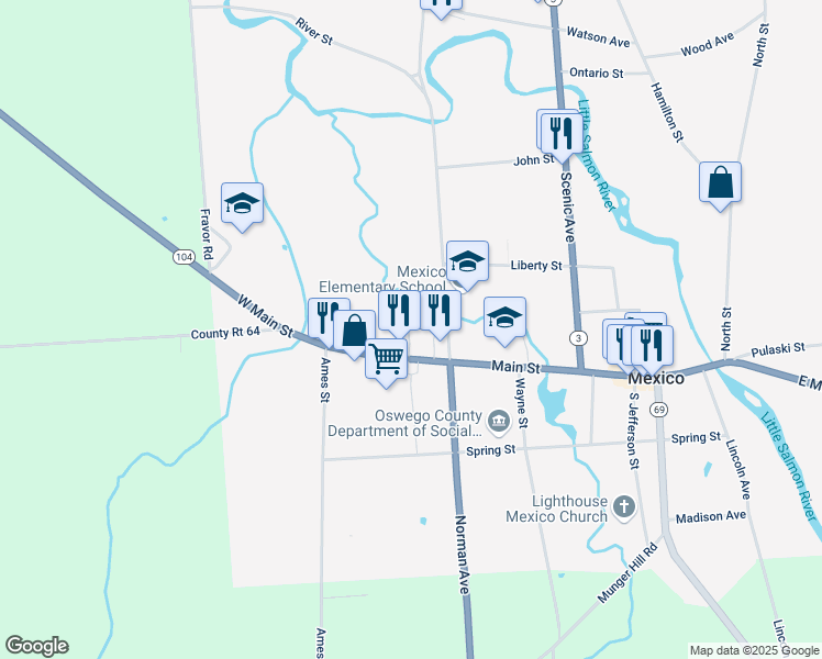 map of restaurants, bars, coffee shops, grocery stores, and more near 16 Kimberly Lane in Mexico