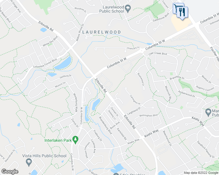 map of restaurants, bars, coffee shops, grocery stores, and more near 350 Erbsville Road in Waterloo