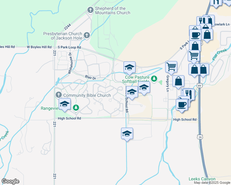 map of restaurants, bars, coffee shops, grocery stores, and more near 2063 Corner Creek Lane in Jackson